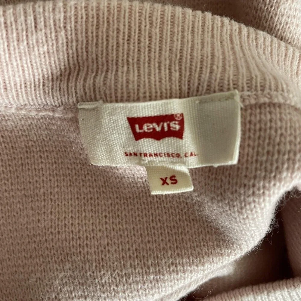Levi's‎ Sweater Womens XS Pink Blush Crewneck Side Zip Knit Pullover Balletcore